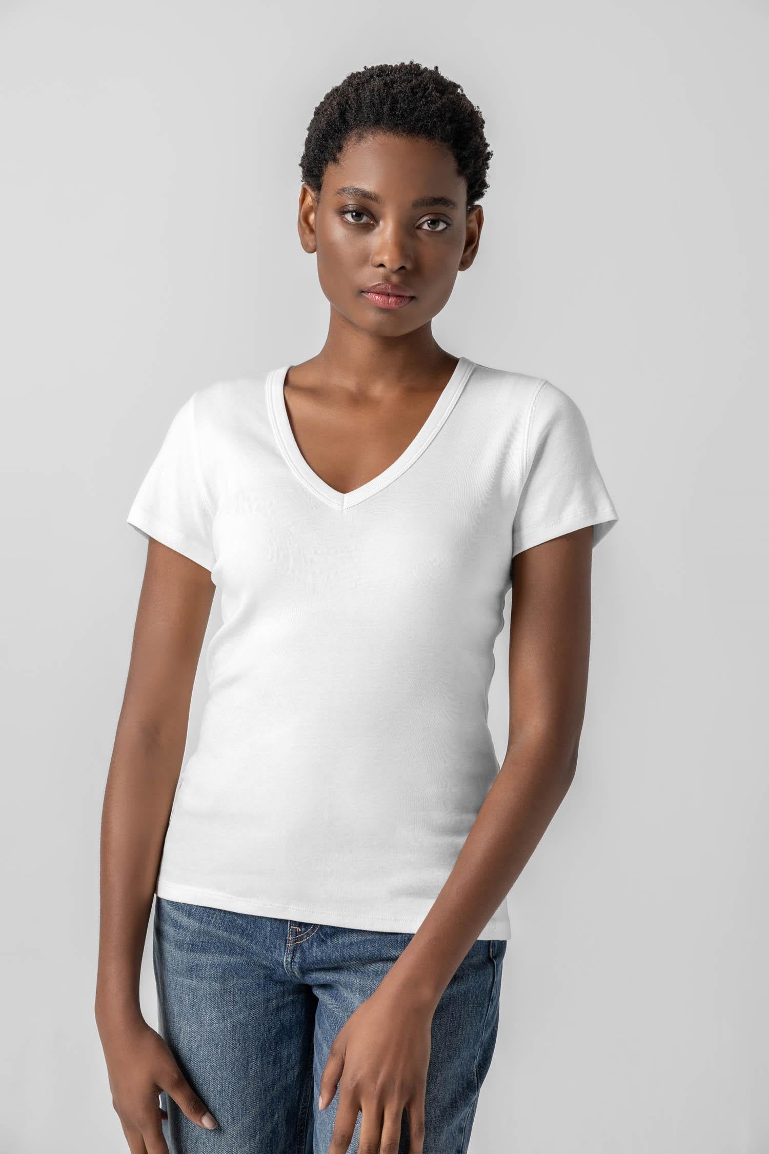 Short Sleeve V-Neck Womens Top White A1