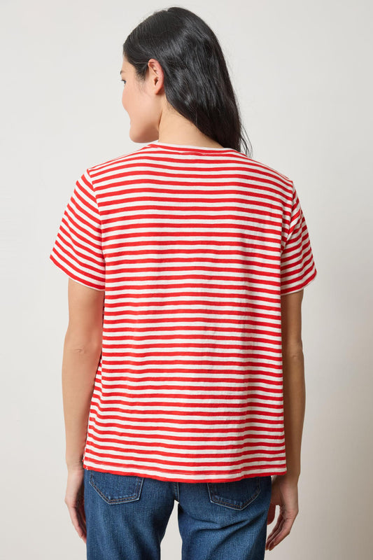 Striped Boyfriend Tee Womens Top Poppy Stripe A2