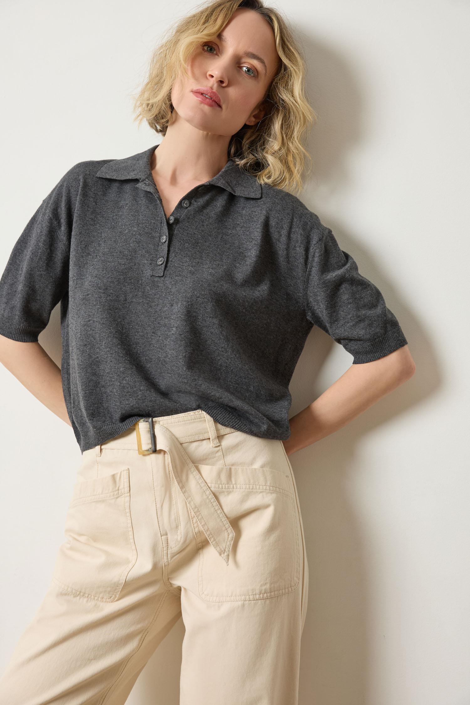 Drop Shoulder Polo Neck Sweater in color Licorice Image A1
