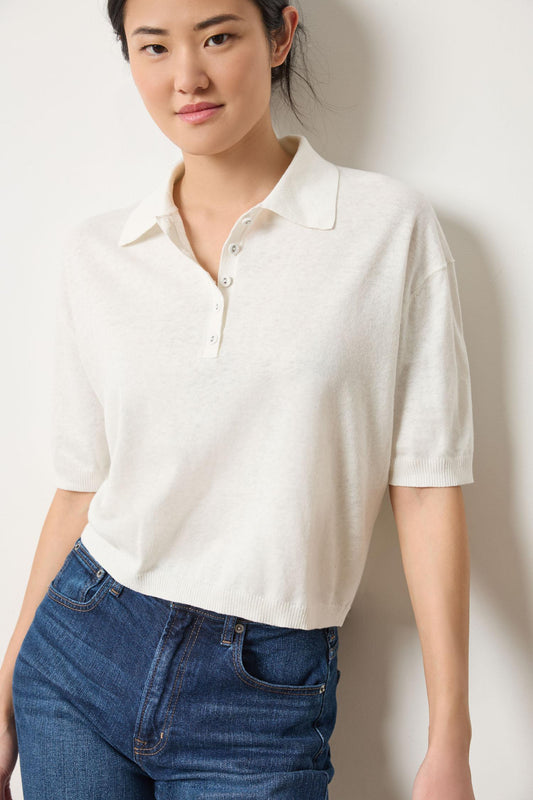 Drop Shoulder Polo Neck Sweater in color Pearl Image A1