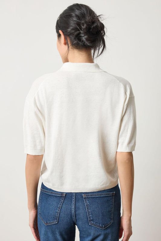 Drop Shoulder Polo Neck Sweater in color Pearl Image A2