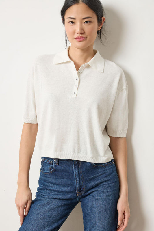 Drop Shoulder Polo Neck Sweater in color Pearl Image A3