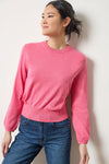 Pleated Sleeve Crewneck Sweater Womens Sweater Calypso A1