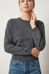 Pleated Sleeve Crewneck Sweater Womens Sweater Licorice A1