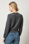 Pleated Sleeve Crewneck Sweater Womens Sweater Licorice A2