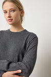 Pleated Sleeve Crewneck Sweater Womens Sweater Licorice A3