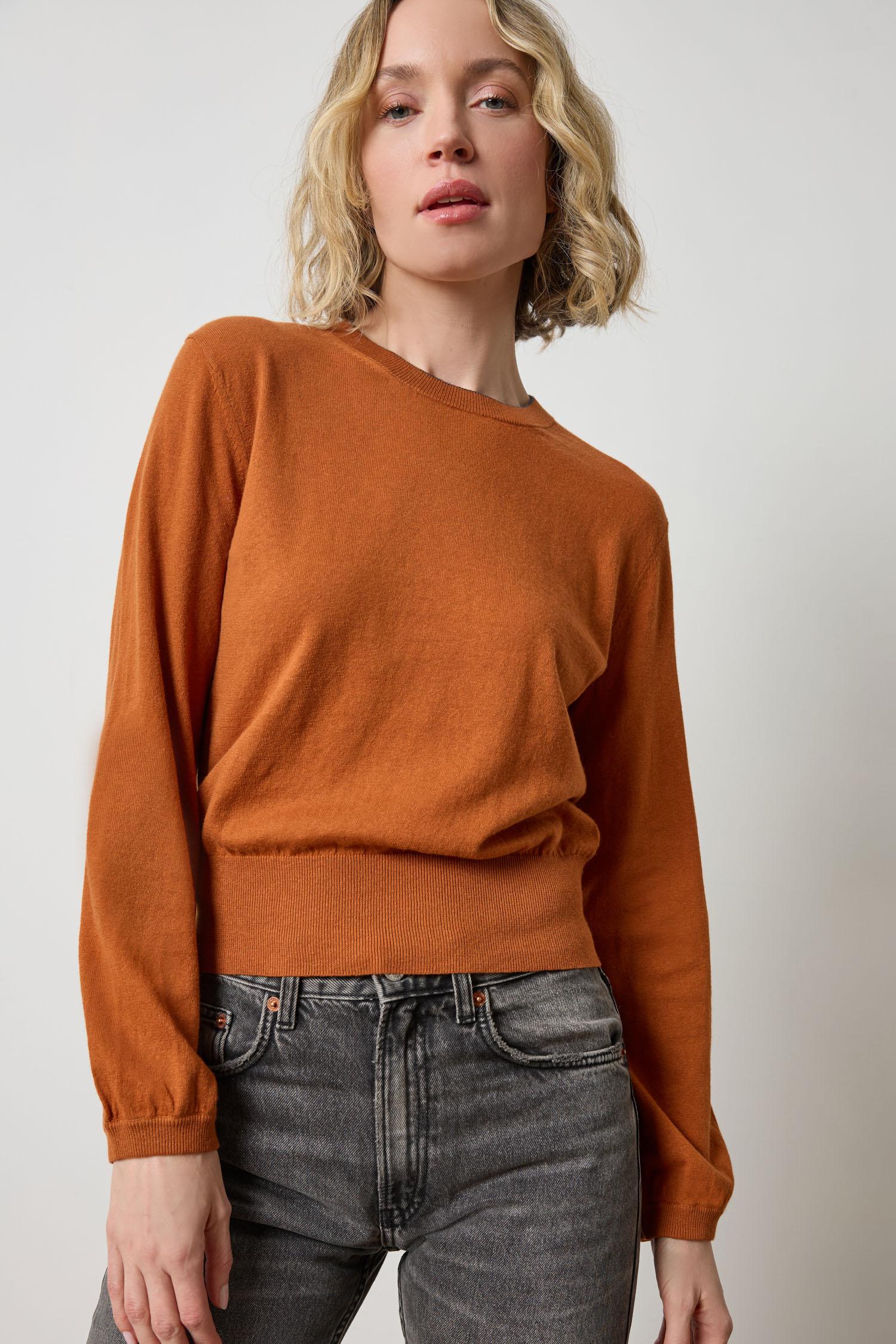 Pleated Sleeve Crewneck Sweater Womens Sweater Sierra A1