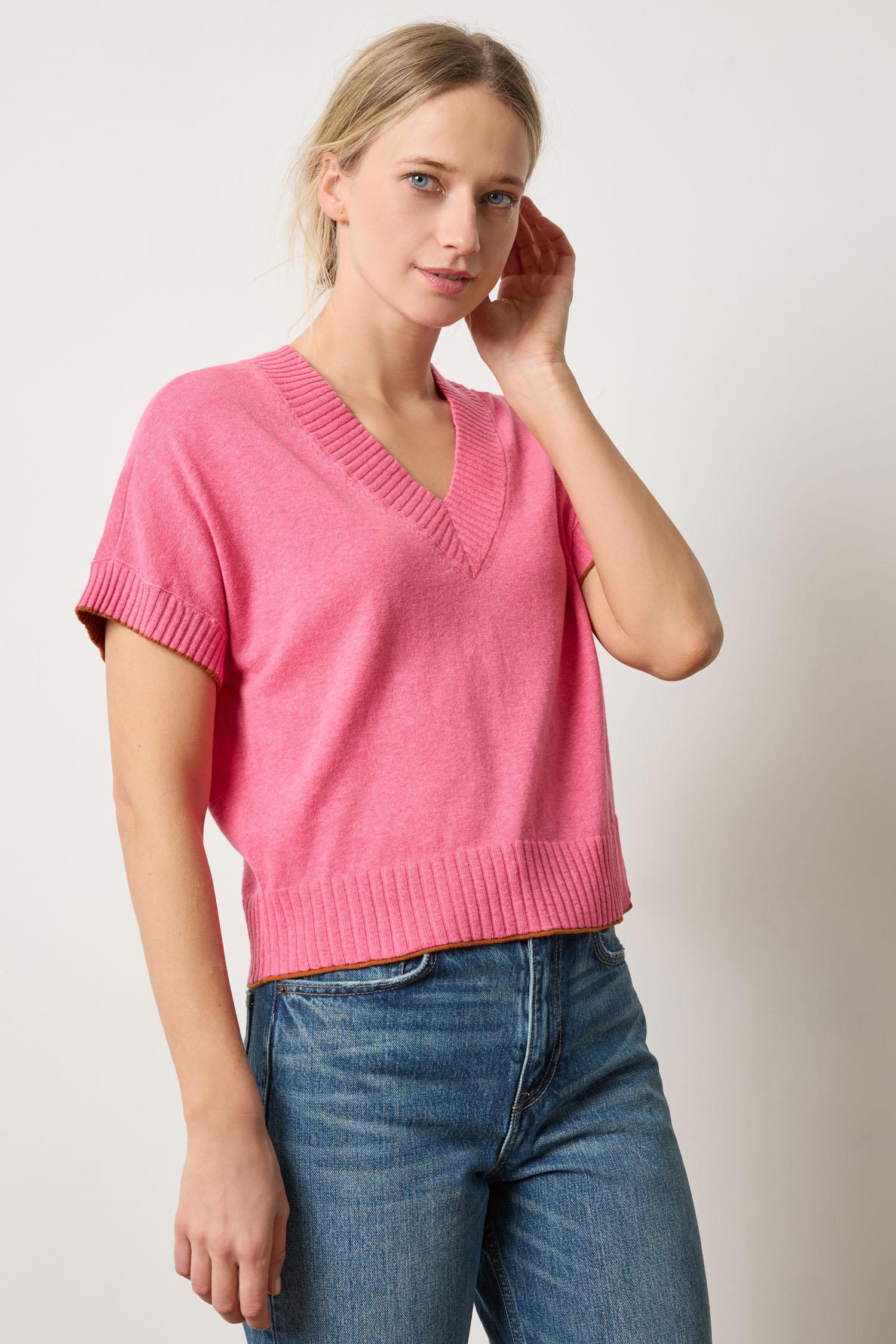 Pleated Sleeve Crewneck Sweater Womens Sweater Calypso A1
