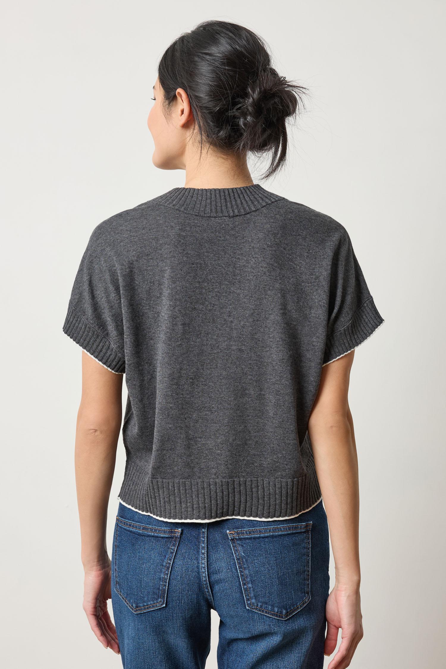 Pleated Sleeve Crewneck Sweater Womens Sweater Licorice A2