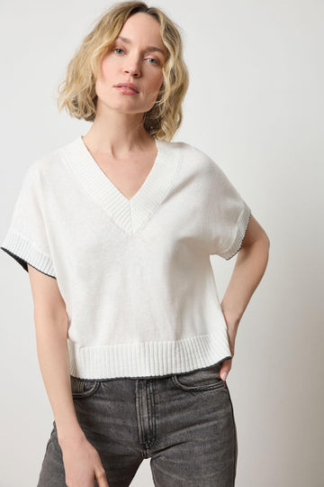 Pleated Sleeve Crewneck Sweater Womens Sweater Pearl A1