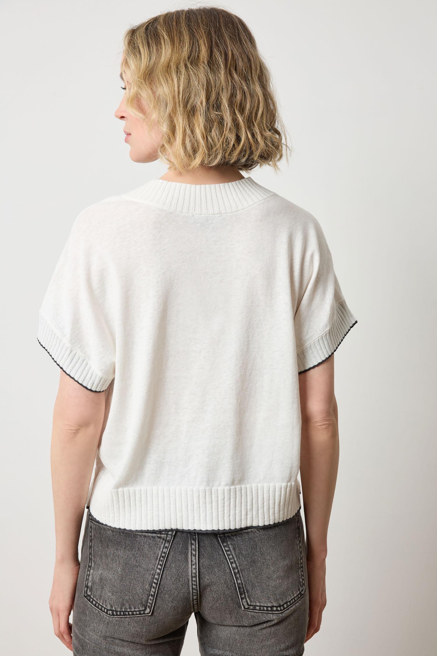 Pleated Sleeve Crewneck Sweater Womens Sweater Pearl A2