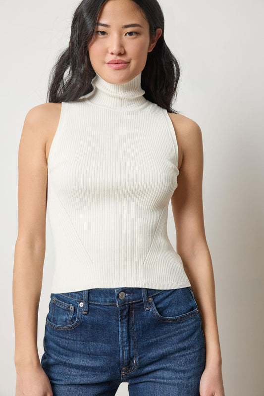 Rib Turtleneck Shell Sweater Womens Sweater Cream A1