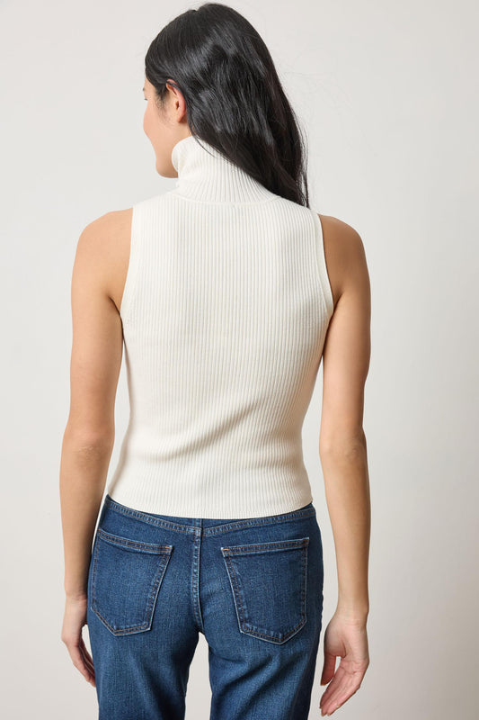 Rib Turtleneck Shell Sweater Womens Sweater Cream A2