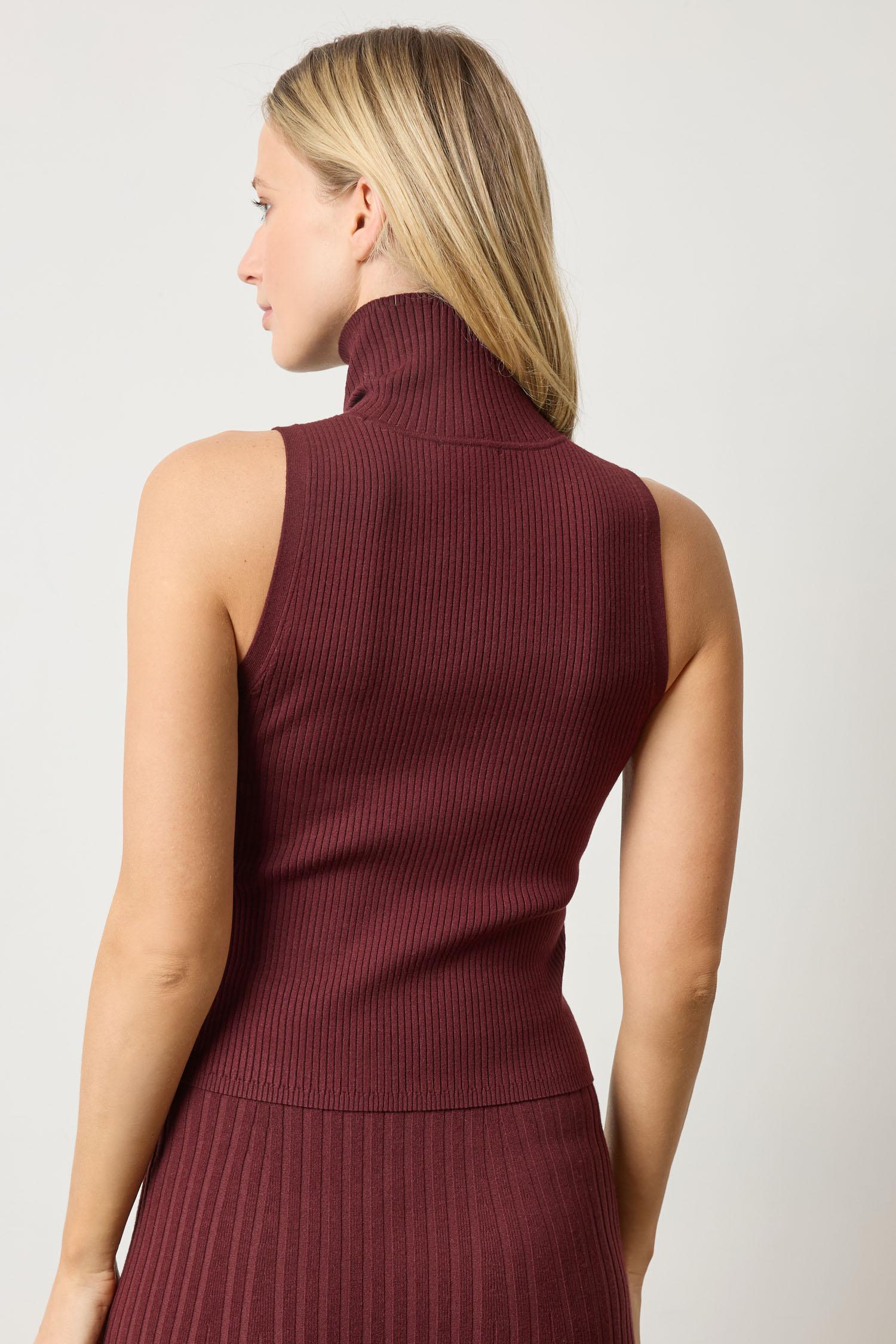 Rib Turtleneck Shell Sweater Womens Sweater Dark Cherry A2
