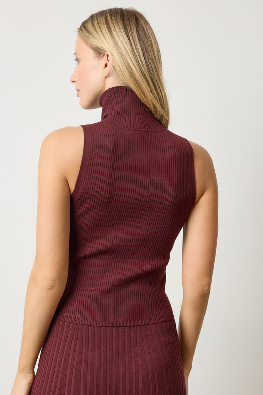 Rib Turtleneck Shell Sweater Womens Sweater Dark Cherry A2