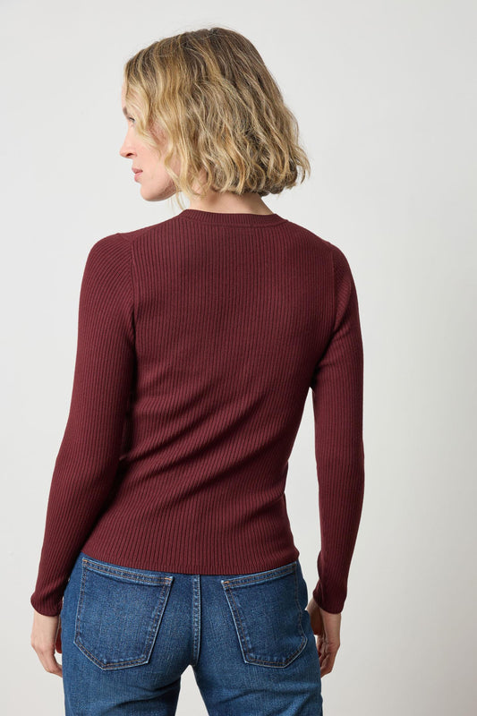 Fitted Crewneck Sweater in color Dark Cherry Image A2