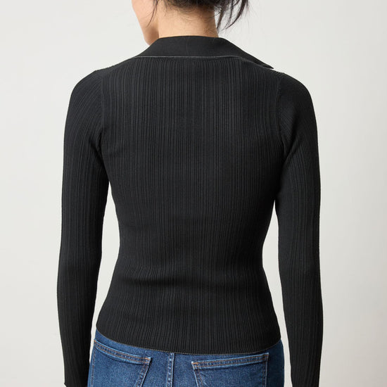 Long Sleeve Rib Henley Sweater Womens Sweater Black A2