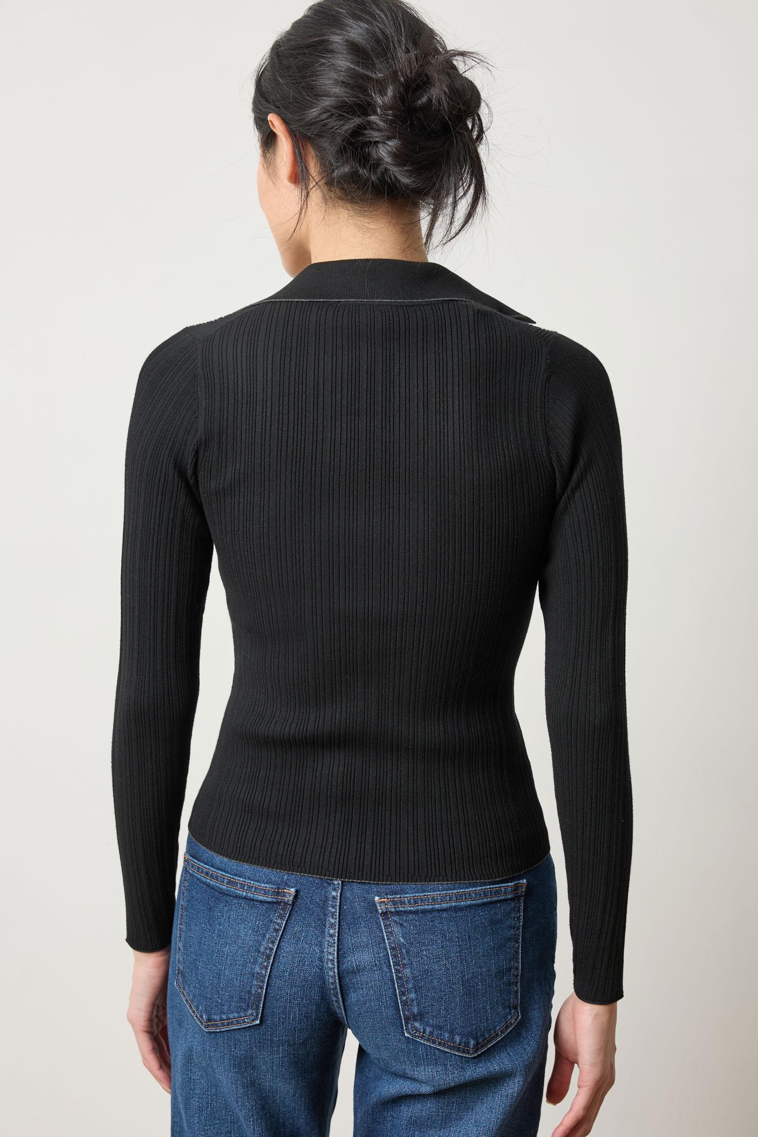 Long Sleeve Rib Henley Sweater Womens Sweater Black A2