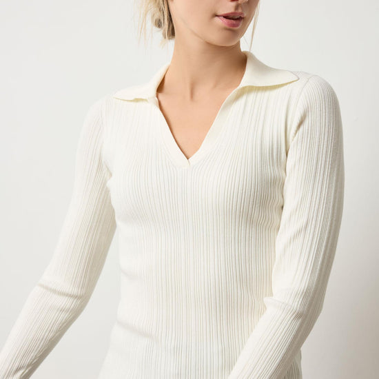 Long Sleeve Rib Henley Sweater Womens Sweater Cream A1