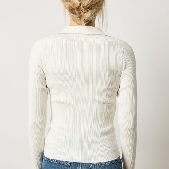 Long Sleeve Rib Henley Sweater Womens Sweater Cream A2