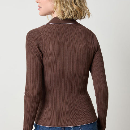 Long Sleeve Rib Henley Sweater Womens Sweater Mink A2