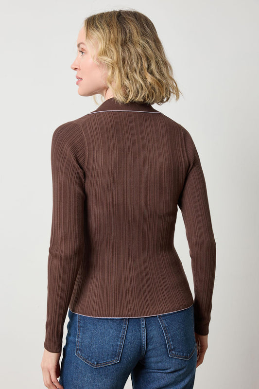 Long Sleeve Rib Henley Sweater Womens Sweater Mink A2