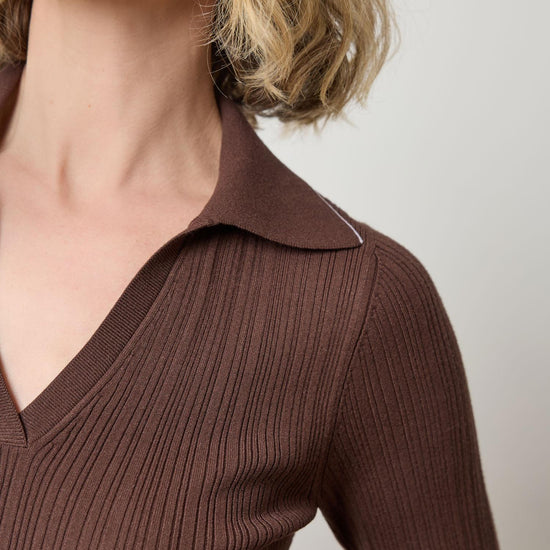 Long Sleeve Rib Henley Sweater Womens Sweater Mink A3