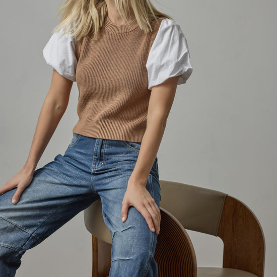 Mixed Media Pullover Sweater in color Acorn Image C0