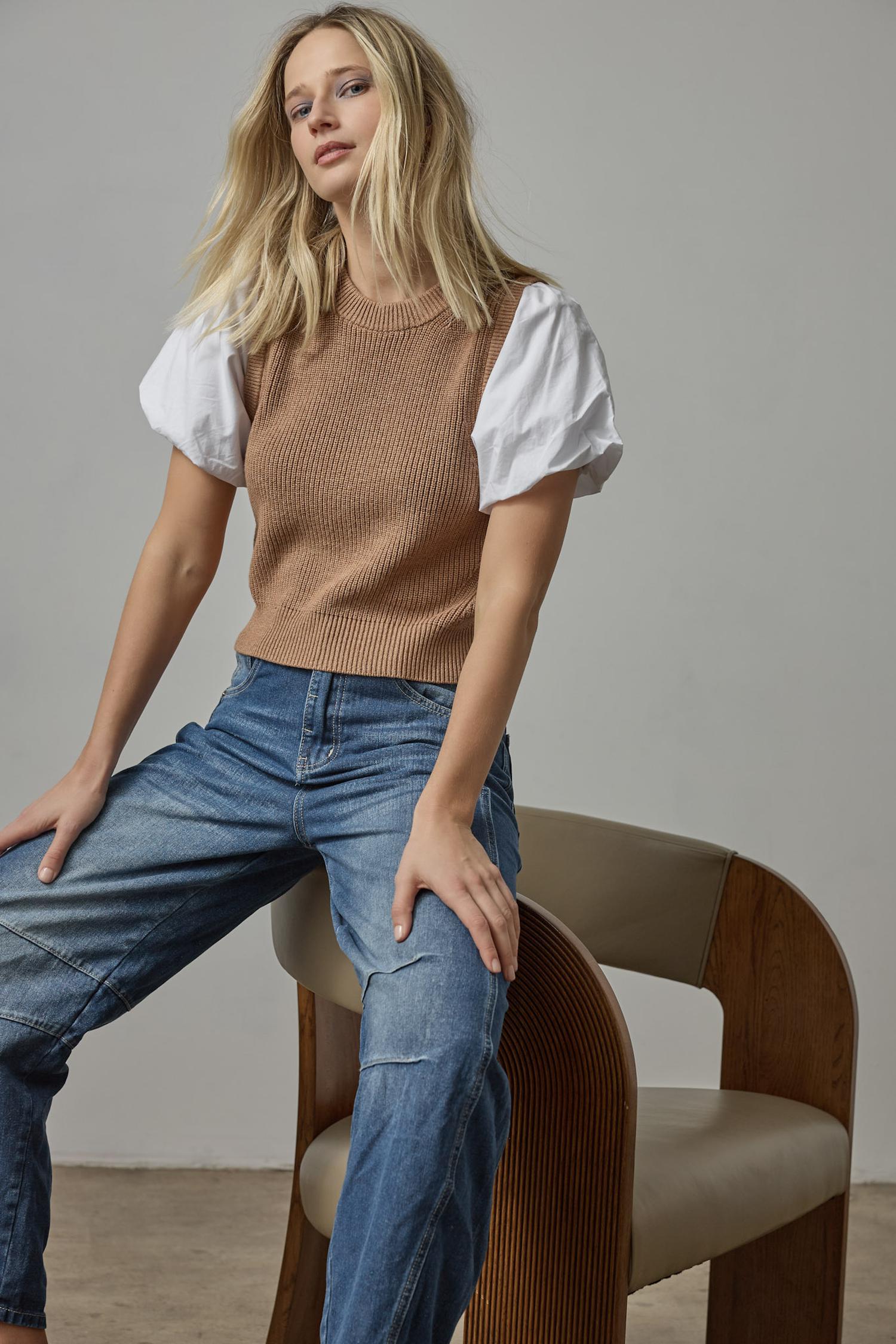 Mixed Media Pullover Sweater in color Acorn Image C0