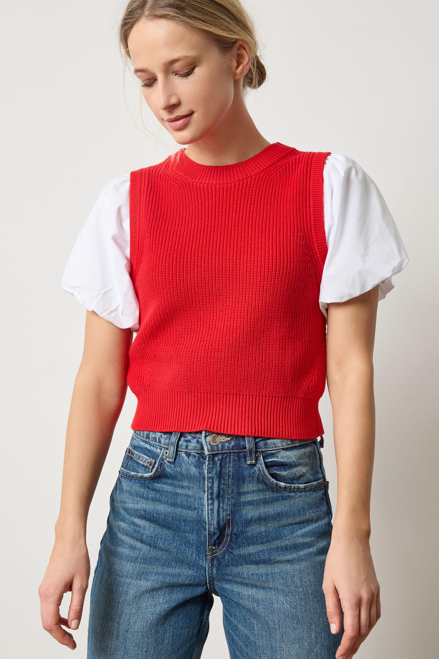 Mixed Media Pullover Sweater in color Scarlet Image A1