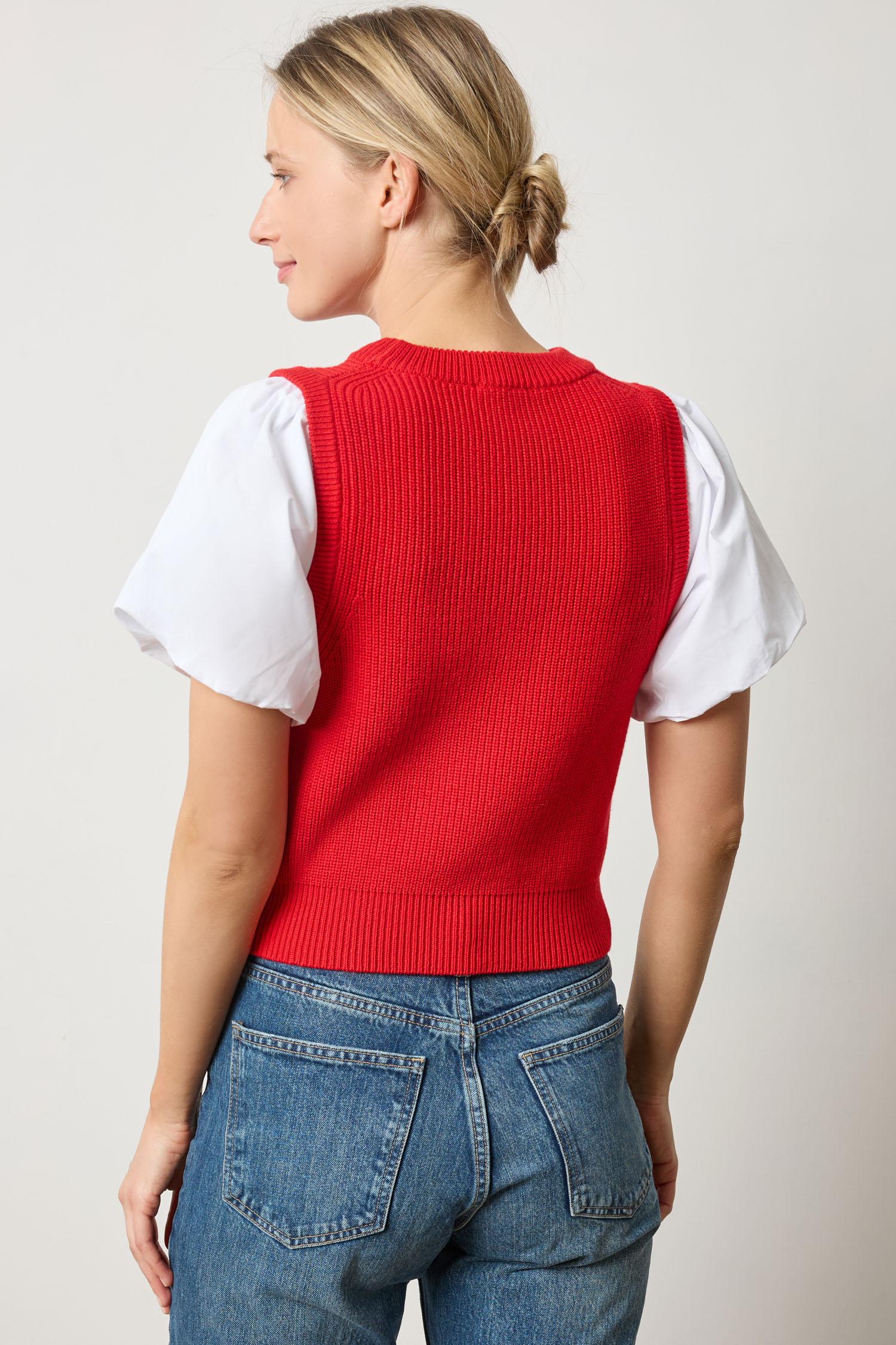 Mixed Media Pullover Sweater in color Scarlet Image A2