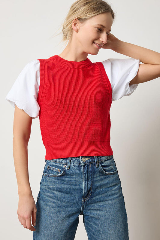 Mixed Media Pullover Sweater in color Scarlet Image A3