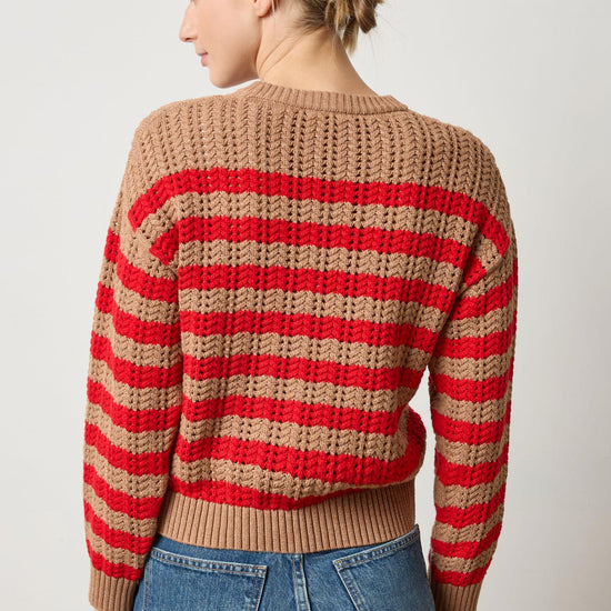 Stripe Stitch Sweater in color Acorn/Scarlet Image A2
