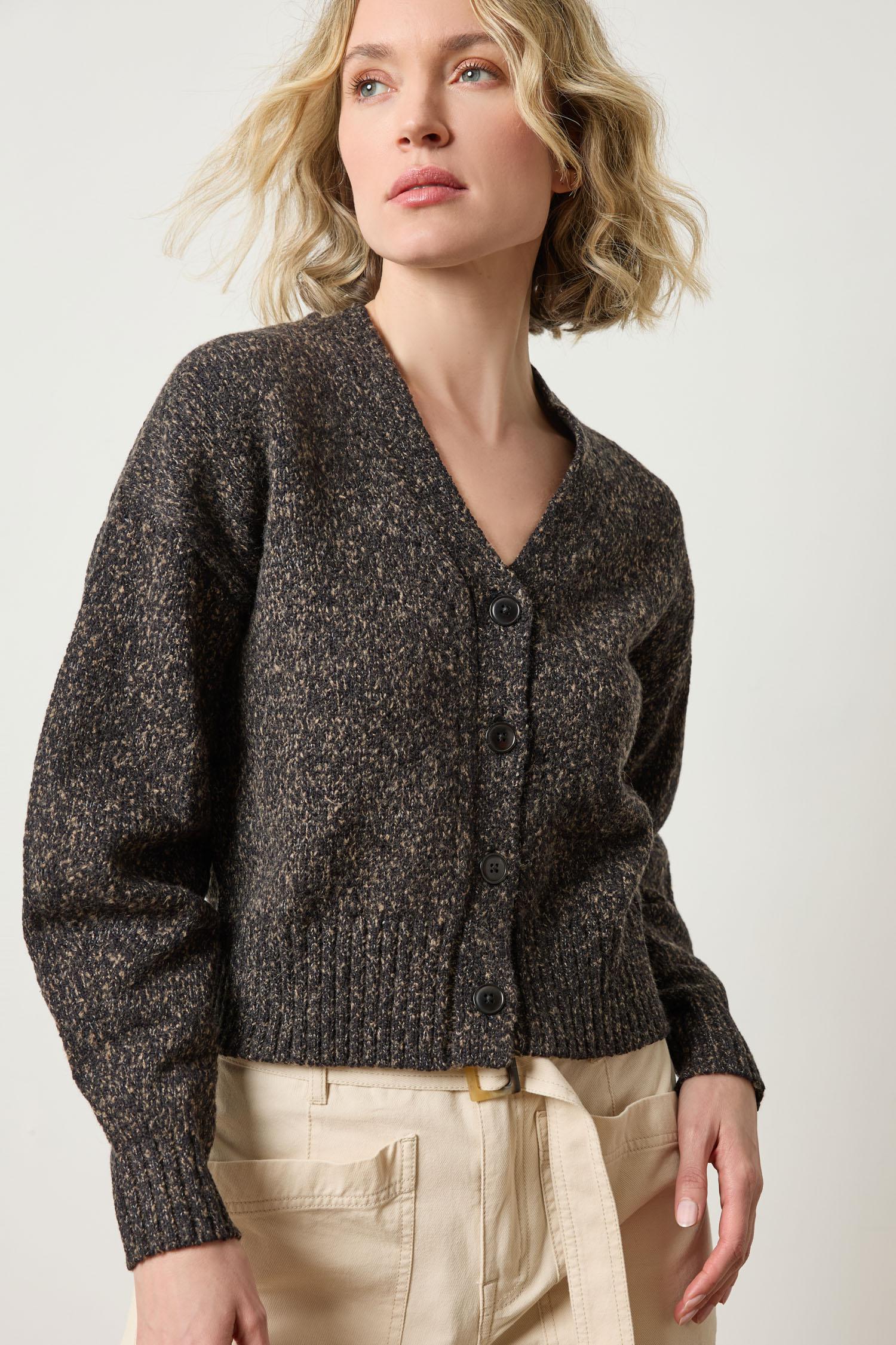 Marled V Cardigan Womens Sweater Black Marl A1