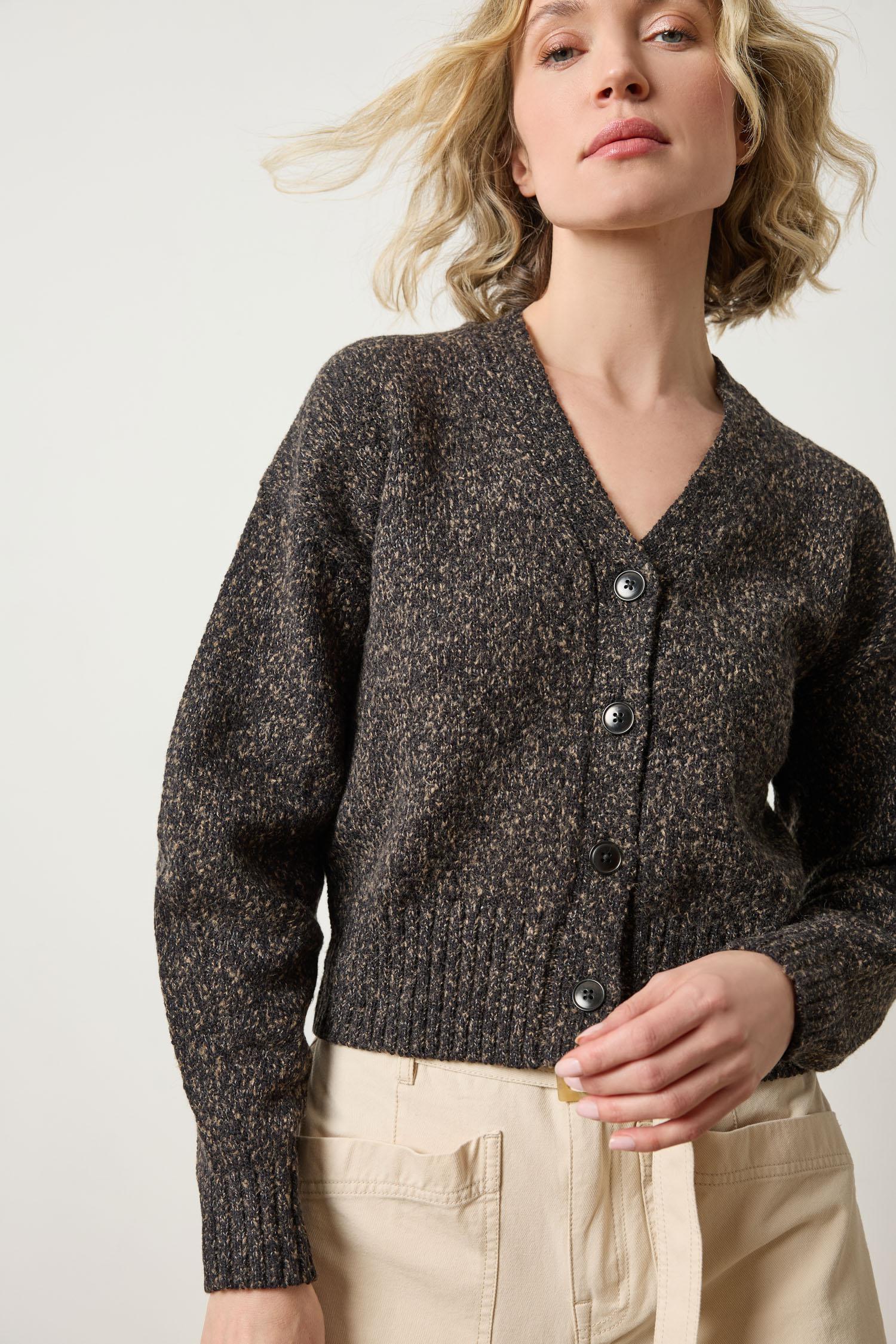 Marled V Cardigan Womens Sweater Black Marl A3