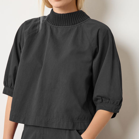 Knit Collar Twill Top in color Black Image A1