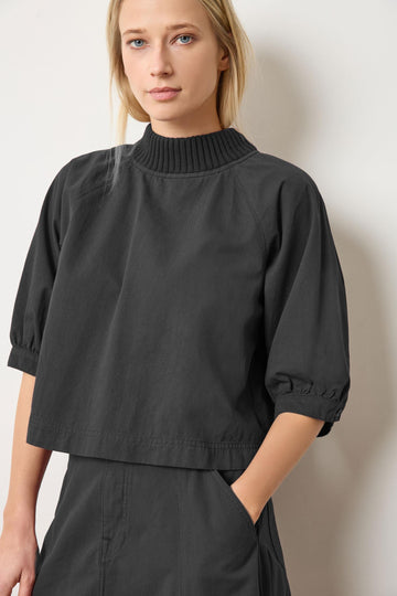 Knit Collar Twill Top in color Black Image A1