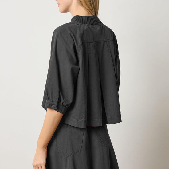 Knit Collar Twill Top in color Black Image A2