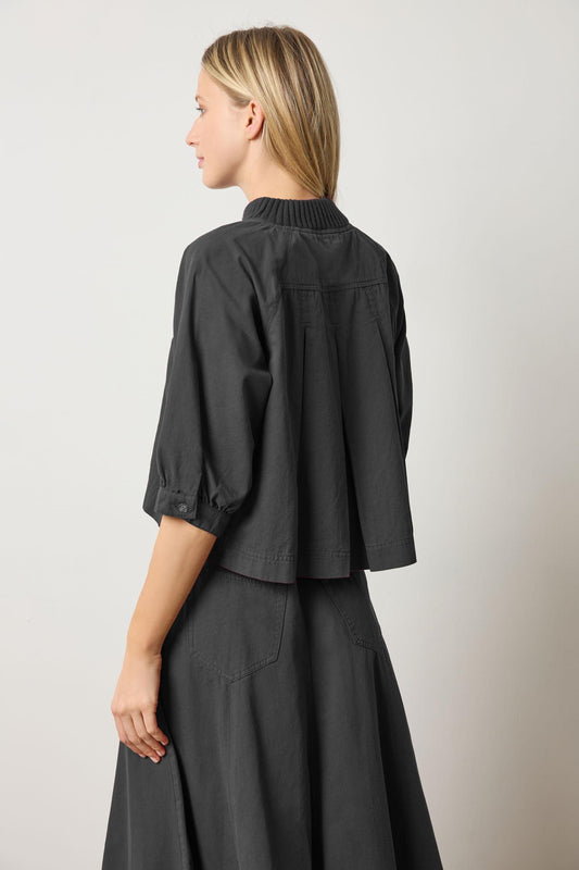 Knit Collar Twill Top in color Black Image A2