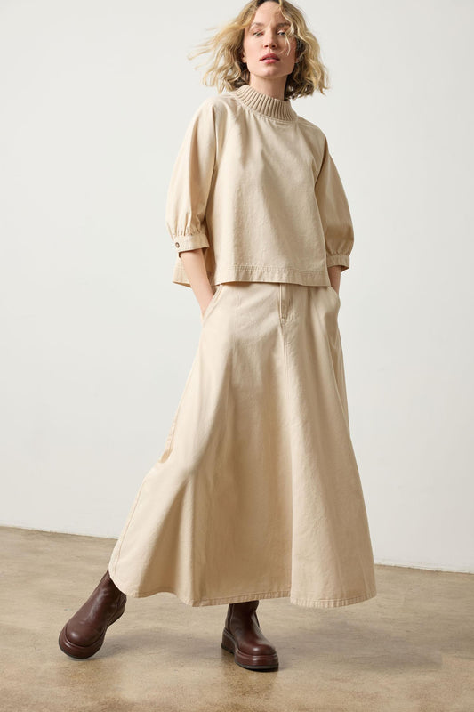 Knit Collar Twill Top in color Eggshell Image A0