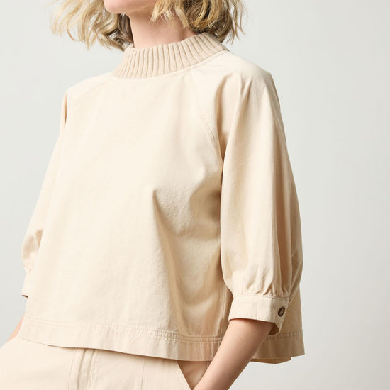 Knit Collar Twill Top in color Eggshell Image A1
