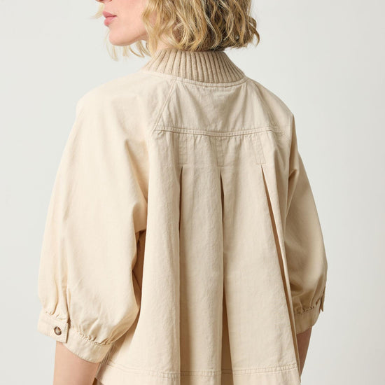 Knit Collar Twill Top in color Eggshell Image A2