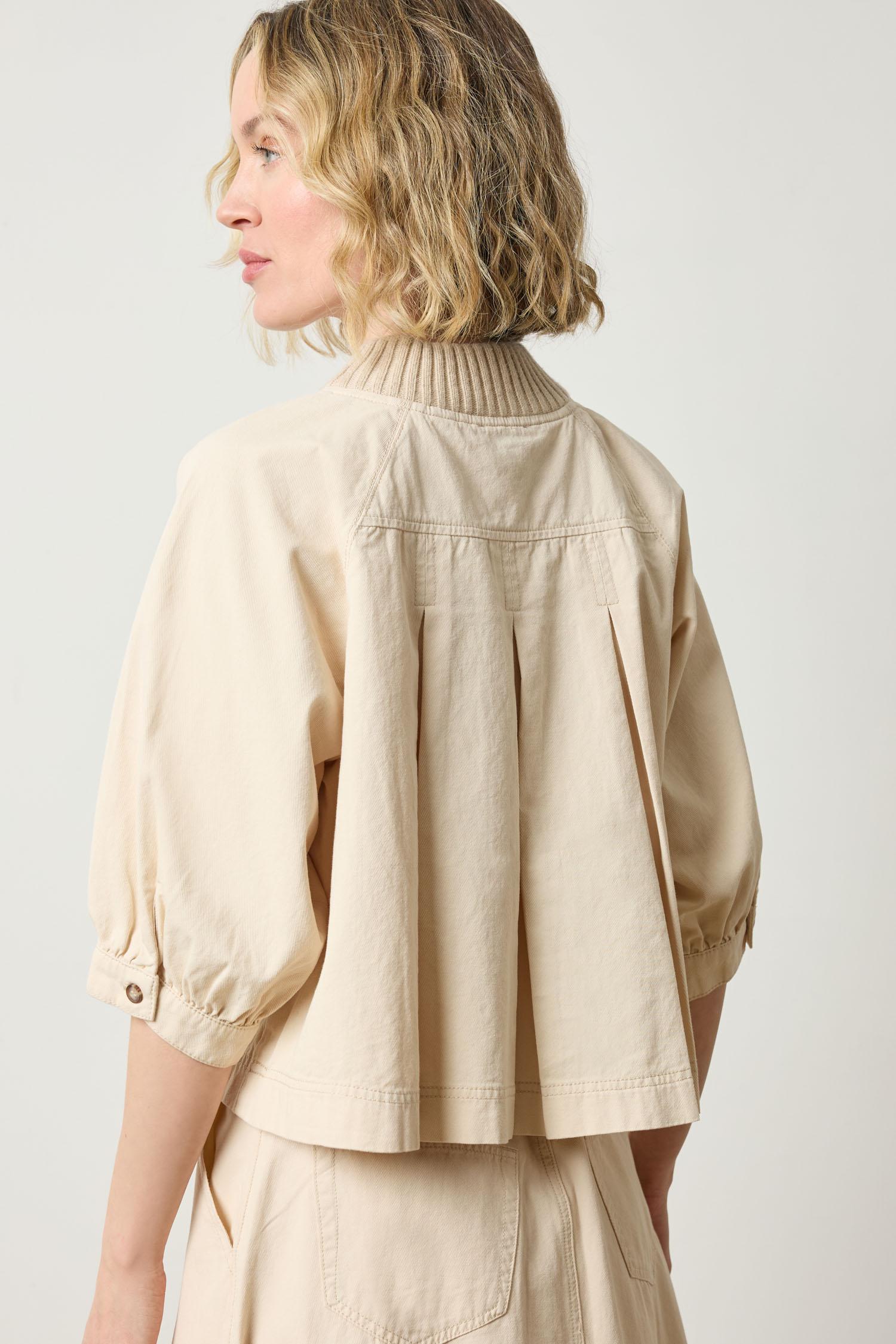Knit Collar Twill Top in color Eggshell Image A2