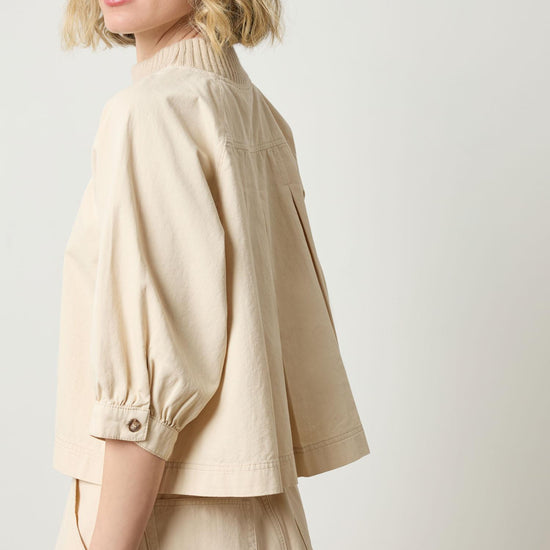 Knit Collar Twill Top in color Eggshell Image A3