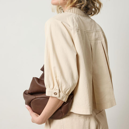 Knit Collar Twill Top in color Eggshell Image A4