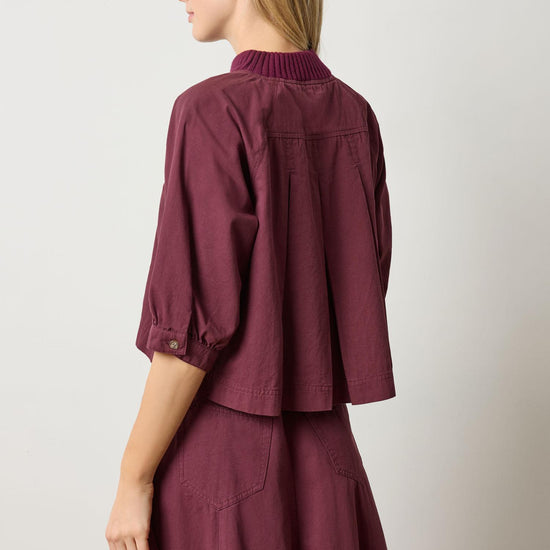 Knit Collar Twill Top in color Merlot Image A2