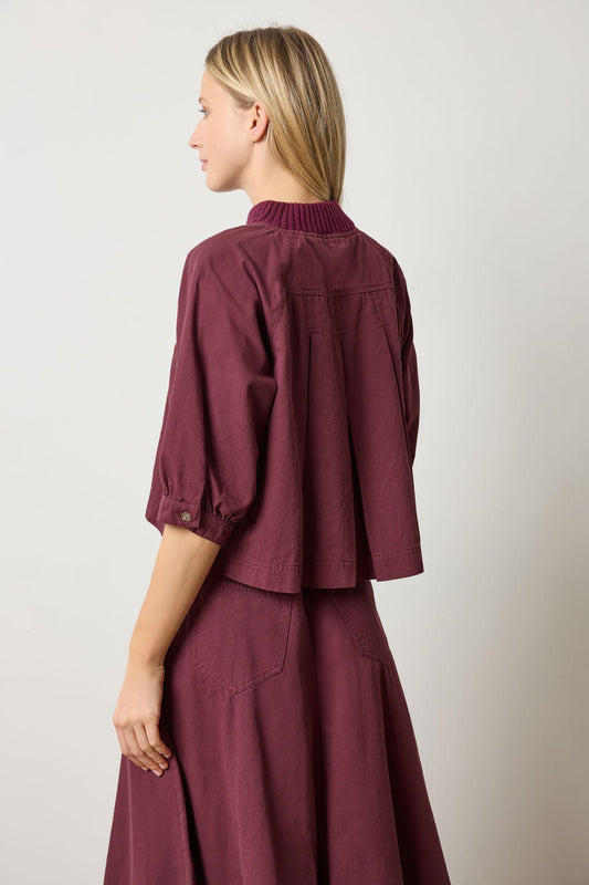 Knit Collar Twill Top in color Merlot Image A2
