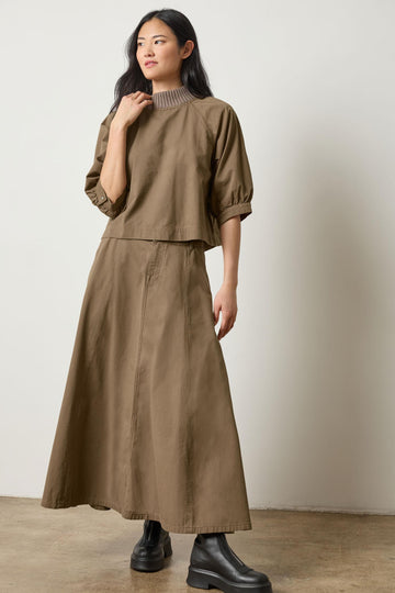 Knit Collar Twill Top in color Parsley Image A0