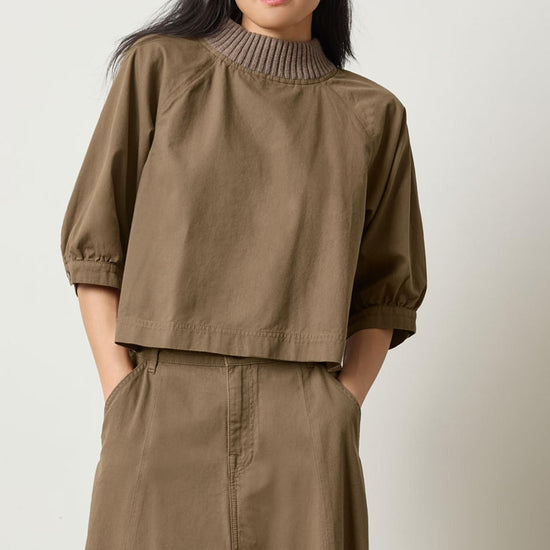 Knit Collar Twill Top in color Parsley Image A1