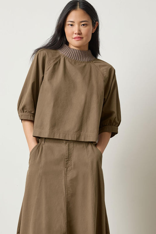 Knit Collar Twill Top in color Parsley Image A1